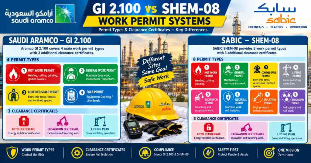 Saudi-Aramco-GI-2.100-permit-types-with-SABIC-SHEM-08-permit-clearance-certificates